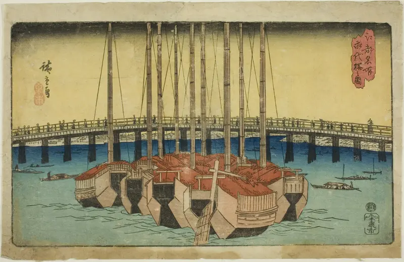 View of Eitai Bridge (Eitaibashi no zu), from the series "Famous Places in Edo (Koto meisho)"