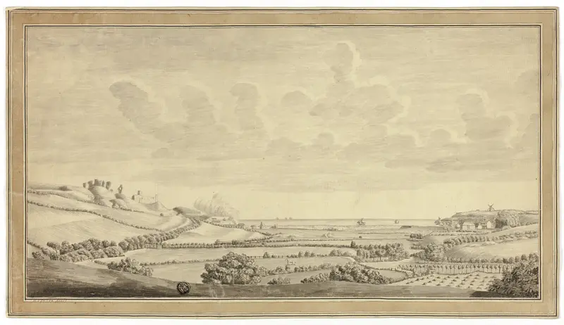 View of Farm Land Near the Sea Wall Art by M. Venner - High-Resolution Digital Print