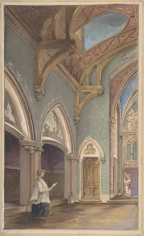 View of Interior with Figures, Saint Clotilde Wall Art by Jules-Edmond-Charles Lachaise - High-Resolution Digital Print