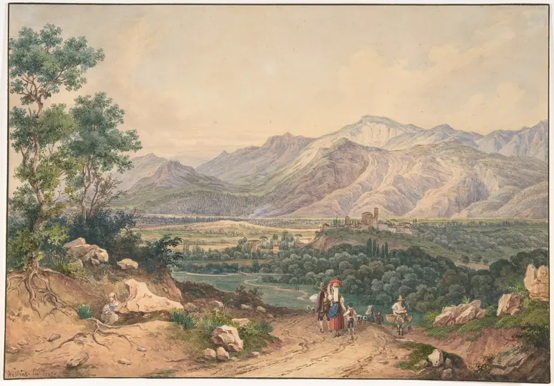 View of Lebanon, after an English Engraving and an Italianate motif of the Sabiner Mountains Wall Art by Ernst Welker - High-Resolution Digital Print