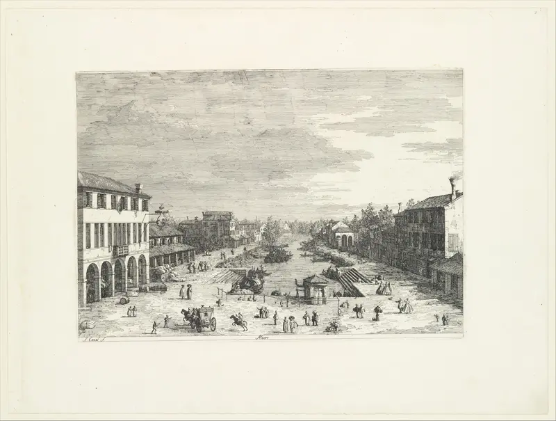 View of Mestre, an inn at left and other various buildings lining the canal, from "Views" (Vedute altre prese da i luoghi altre ideate da Antonio Canal)