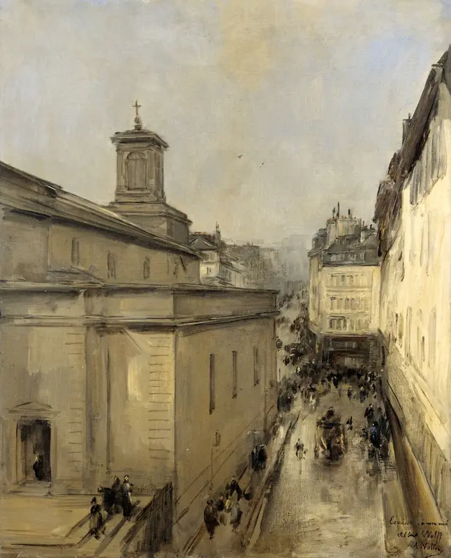 View of Notre Dame de Lorette and Rue Fléchier in Paris Wall Art by Antoine Vollon - High-Resolution Digital Print