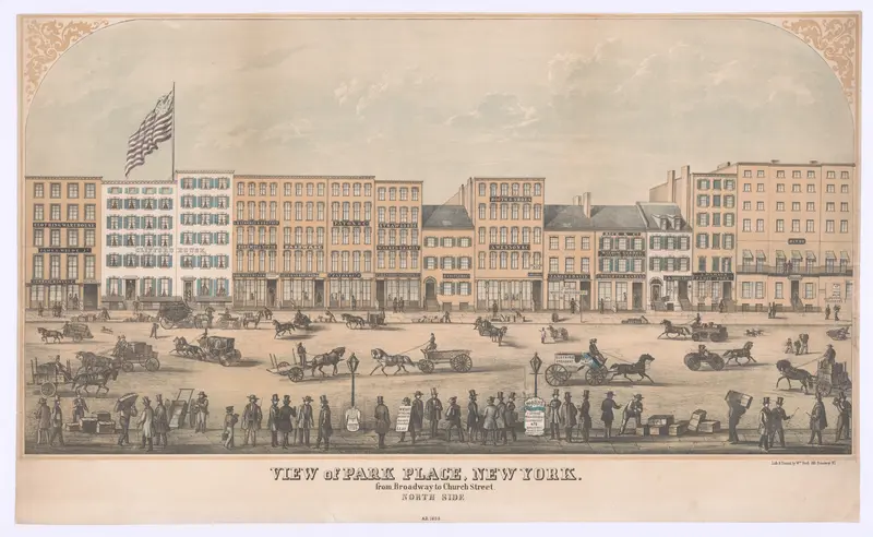 View of Park Place, New York, from Broadway to Church Street, North Side, A.D. 1854 Wall Art by William Boell - High-Resolution Digital Print