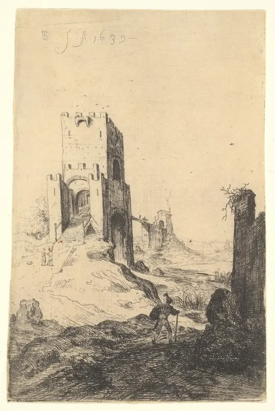 View of Ponte Mammolo, from "The Ruins of Rome" Wall Art by Bartholomeus Breenbergh - High-Resolution Digital Print