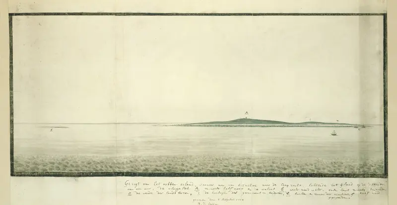View of Robben Island from a distance of one hour south south-east from the shore Wall Art by Unknown - High-Resolution Digital Print