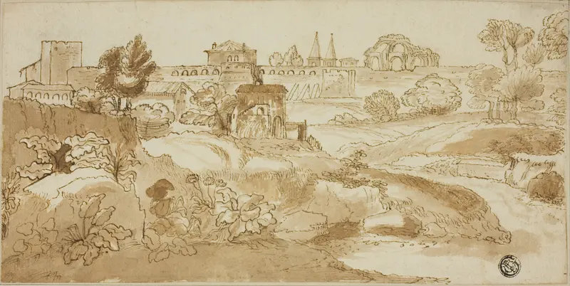 View of Rome, with via Appia Wall Art by Giovanni Francesco Grimaldi - High-Resolution Digital Print