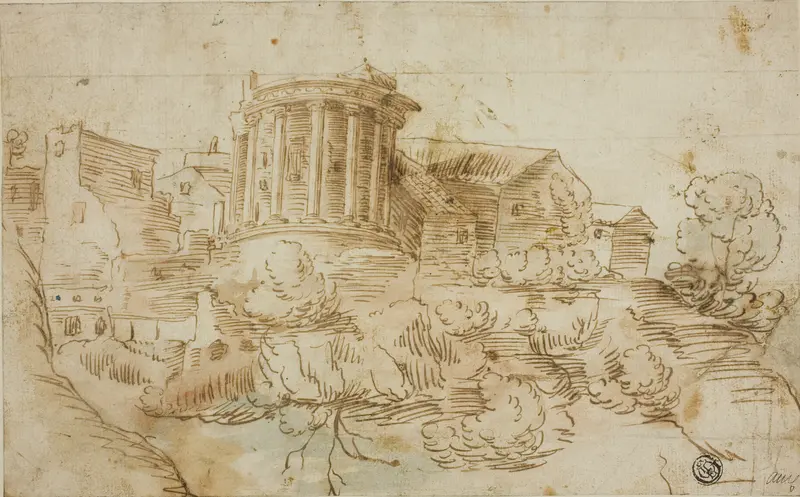 View of Temple of Vesta, Tivoli Wall Art by Giovanni Francesco Grimaldi - High-Resolution Digital Print