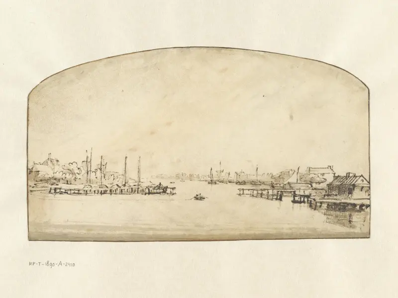 View of the Amstel from the Blauwbrug Wall Art by Rembrandt van Rijn - High-Resolution Digital Print