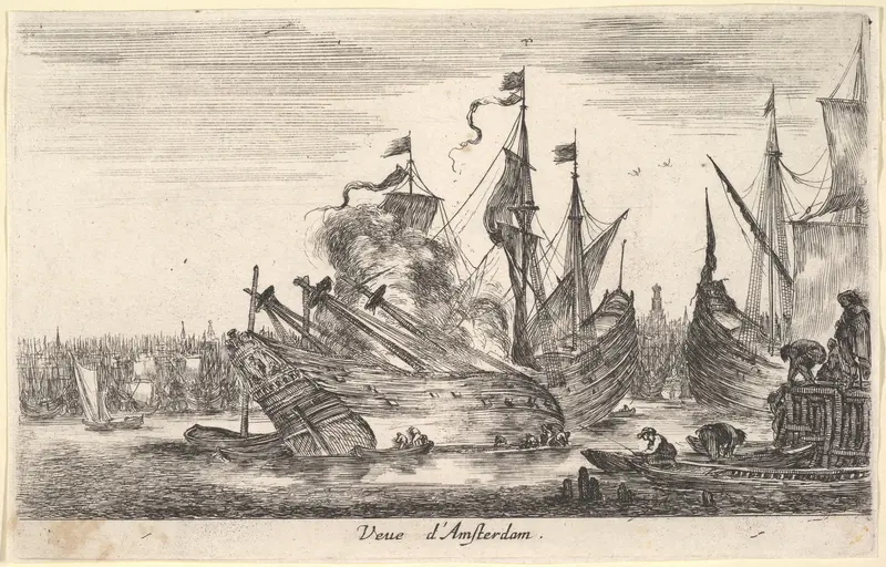 View of the Amsterdam seaport (Veue d'Amsterdam), from "Views of seaports" (Vues de ports de mar) Wall Art by Stefano della Bella - High-Resolution Digital Print