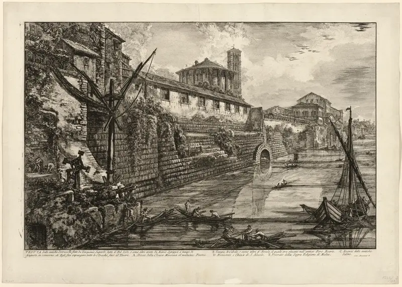 View of the ancient structure built by Tarquinius Superbus called the Bel Lido, and like others, built by Marcus Agrippa in the time of Augustus when he cleaned all of the sewers leading to the Tiber, from Views of Rome Wall Art by Giovanni Battista Piranesi - High-Resolution Digital Print