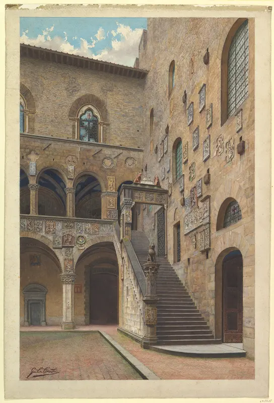 View of the Bargello Courtyard in Florence Wall Art by S. Cecchi - High-Resolution Digital Print