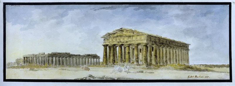 View of the Basilica and Poseidon Temple of Paestum Wall Art by Charles Gore - High-Resolution Digital Print