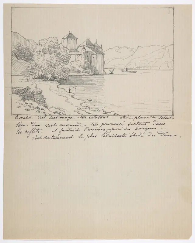 View of the Château de Chillon on Lake Geneva Wall Art by Anonymous, French, 19th century - High-Resolution Digital Print