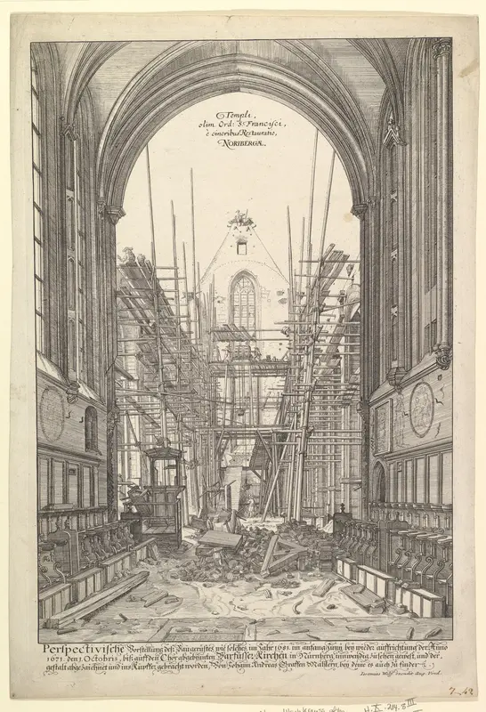 View of the Church of the Franciscans in Nuremberg under Reconstruction, from the series Views of Nuremberg Wall Art by Johann Ulrich Kraus - High-Resolution Digital Print