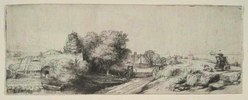 View of the Diemerdijk with a Milkman and Cottages ('Het Melkboertje') Wall Art by Rembrandt (Rembrandt van Rijn) - High-Resolution Digital Print