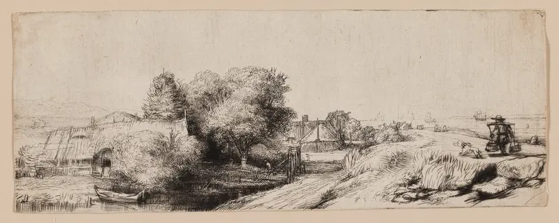 View of the Diemerdijk with a Milkman and Cottages Wall Art by Rembrandt van Rijn - High-Resolution Digital Print