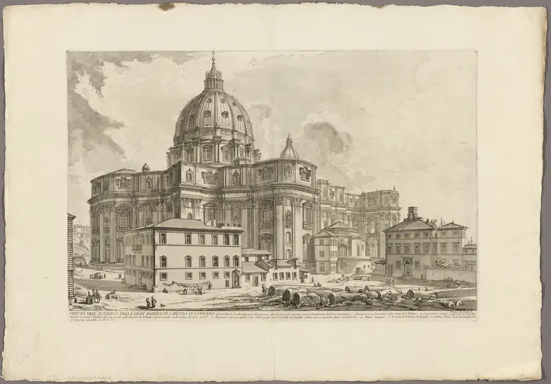 View of the exterior of St. Peter's Basilica in the Vatican, from Views of Rome