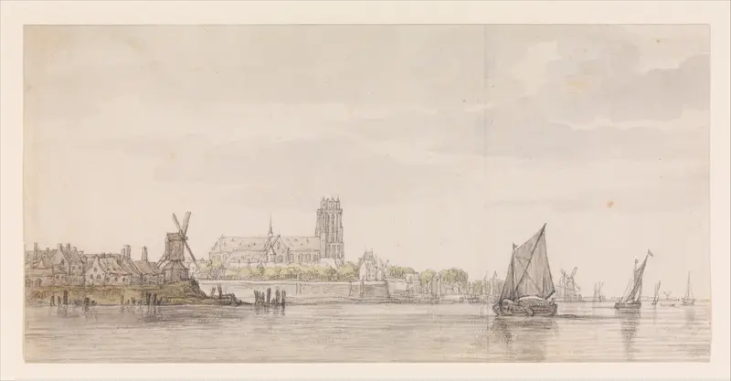 View of the Groote Kerk in Dordrecht from the River Maas Wall Art by Aelbert Cuyp - High-Resolution Digital Print