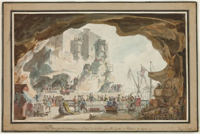 View of the Grotta di Palazzo with Banquet Wall Art by Louis Jean Desprez - High-Resolution Digital Print