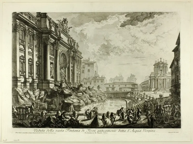 View of the large Trevi Fountain formerly called the Acqua Vergine, from Views of Rome