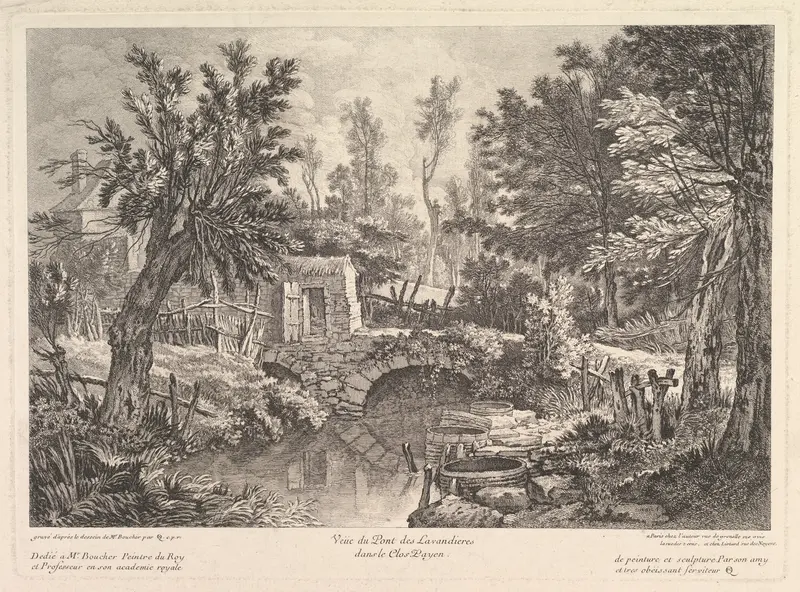 View of the Lavandieres Bridge at the Peasant House Wall Art by Quentin Pierre Chedel - High-Resolution Digital Print