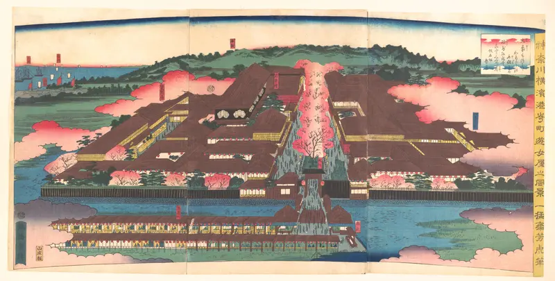 View of the Miyozaki Brothel District in Yokohama, Kanagawa (Kanagwa Yokohama Miyozaki machi yūjoya kōkei)