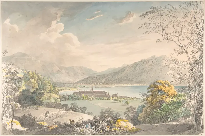 View of the Monastery in Tegernsee seen from the north-east Wall Art by Johann Georg von Dillis - High-Resolution Digital Print