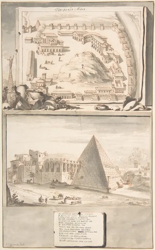 View of the Mons Testaceus (above) and the Pyramid of Cestius (below) Wall Art by Jan Goeree - High-Resolution Digital Print