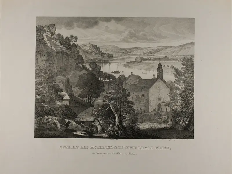 View of the Mosel Valley below Trier with the Rocks of Pallien in the Foreground Wall Art by Johann Anton Alban Ramboux - High-Resolution Digital Print