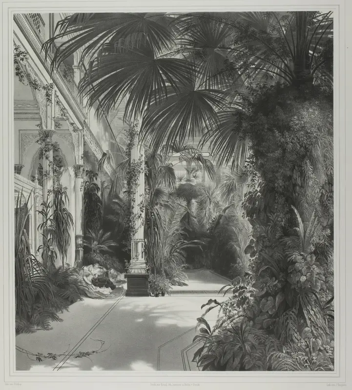 View of the Palm House on the Peacock-Island Wall Art by Friedrich Julius Tempeltei - High-Resolution Digital Print