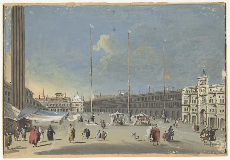 View of the Piazza di San Marco Toward the South (showing the now destroyed church of San Geminiano) Wall Art by Giacomo Guardi - High-Resolution Digital Print