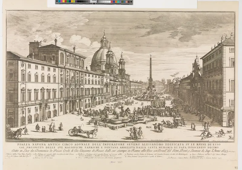 View of the Piazza Navona, Rome, with the church of St Agnese at left and Bernini's fountain in the middle Wall Art by Gomar Wouters - High-Resolution Digital Print