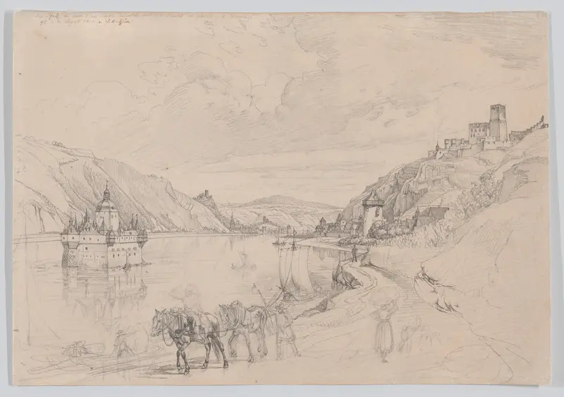 View of the Rhine with Pfalzgrafenstein Castle and Kaub Seen from the South-East Wall Art by Johann Adam Klein - High-Resolution Digital Print