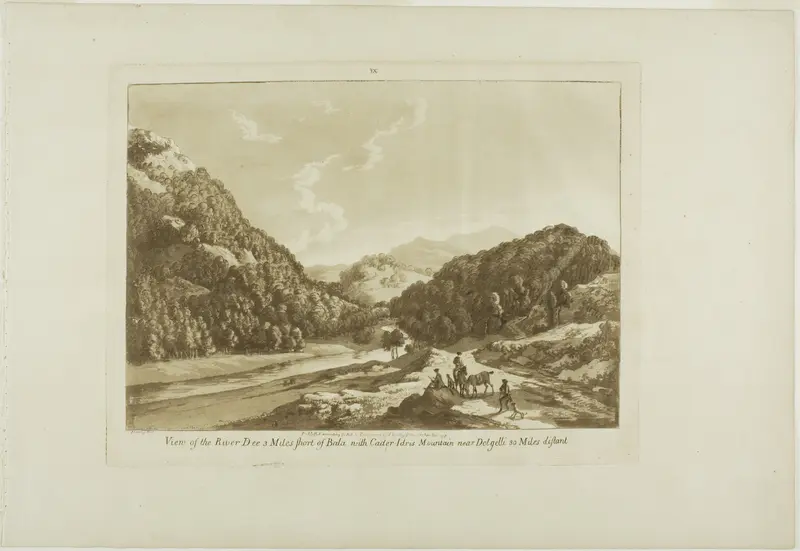 View of the River Dee 3 Miles Short of Bala, with Cadar-Idris Mountain near Dolgelli 30 Miles Distant, plate nine from Twelve Views in Wales Wall Art by Paul Sandby - High-Resolution Digital Print