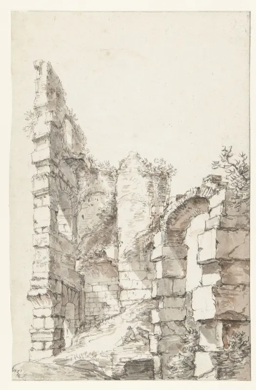 View of the Ruins of the Colosseum, Rome, with Two Seated Figures Wall Art by Jan Worst - High-Resolution Digital Print