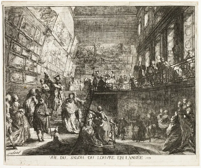 View of the Salon in the Louvre in the Year 1753 Wall Art by Gabriel Jacques de Saint-Aubin - High-Resolution Digital Print