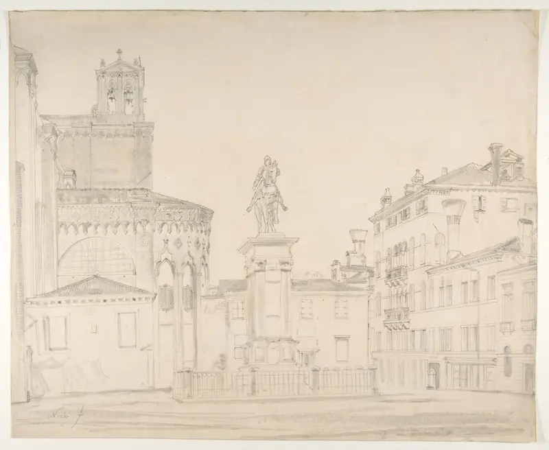 View of the South side of the church of Santi Giovanni e Paolo in Venice, with Verrocchio's statue of Bartolomeo Colleoni Wall Art by Friedrich Nerly - High-Resolution Digital Print