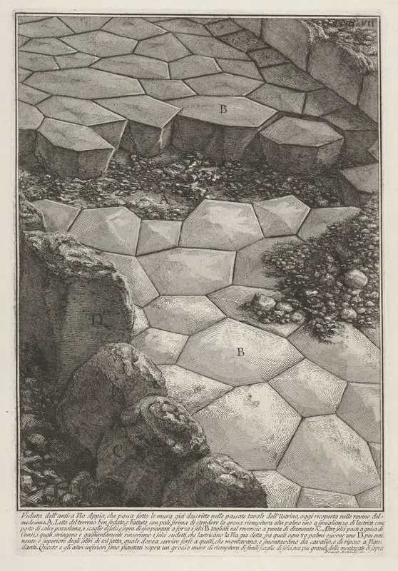 View of the stone pavement of the Appian Way (Veduta dell'antica Via Appia), from "Le Antichità Romane" Wall Art by Giovanni Battista Piranesi - High-Resolution Digital Print