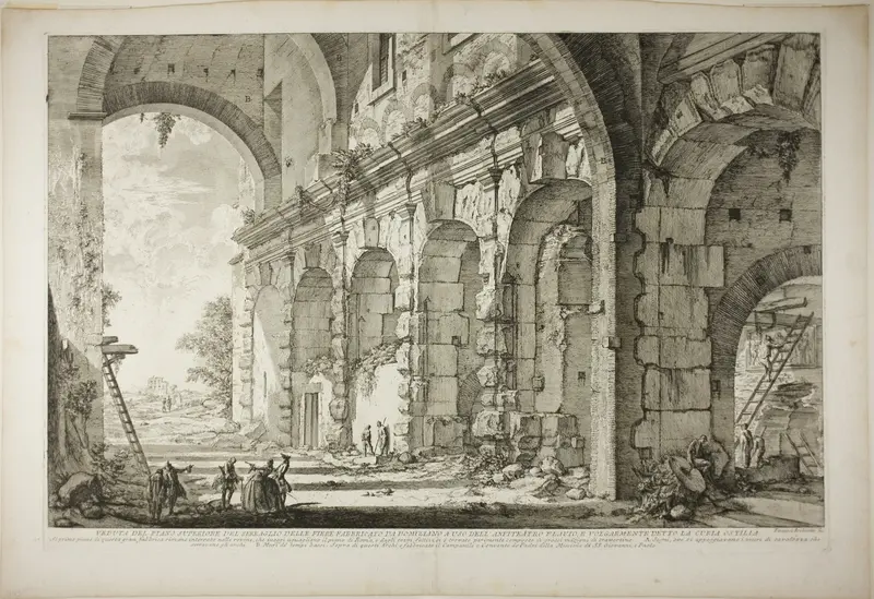 View of the upper storey of the Cages for Wild Animals built by the Emperor Domitian, associated with the Flavian Amphitheater and commonly called the Curia Hostilia, from Views of Rome