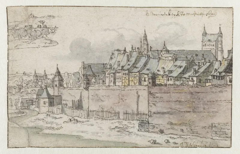 View of the Walls of Maastricht with the Onze-Lieve-Vrouwekerk in the Background Wall Art by Josua de Grave - High-Resolution Digital Print