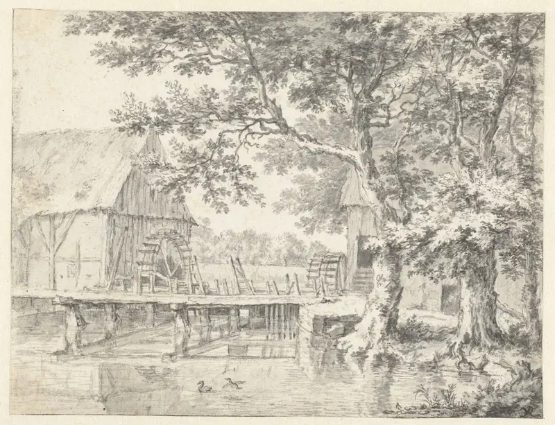 View of Two Watermills Flanking a Sluice Wall Art by Jacob Isaacksz van Ruisdael - High-Resolution Digital Print