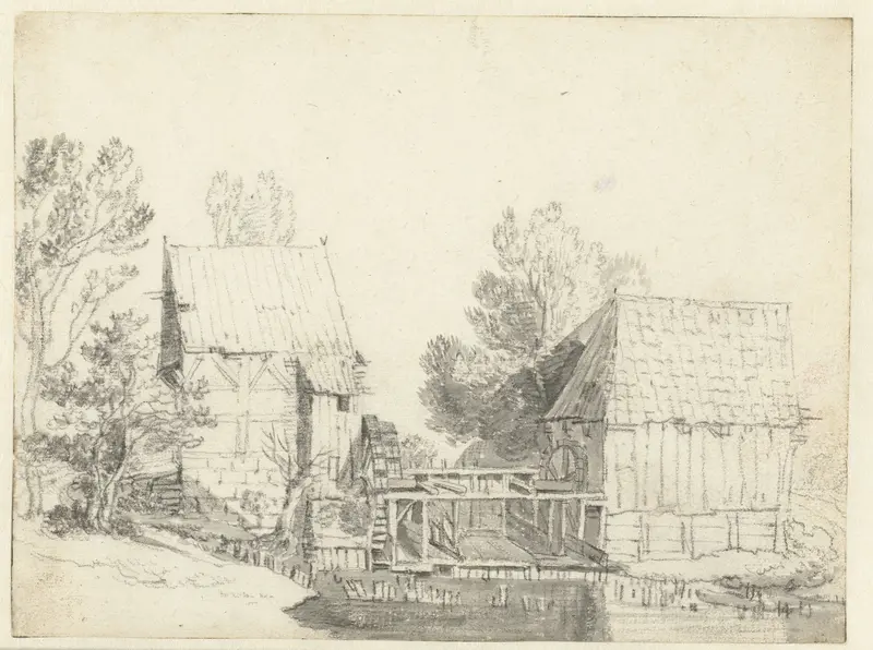 View of Two Watermills Wall Art by Unknown - High-Resolution Digital Print