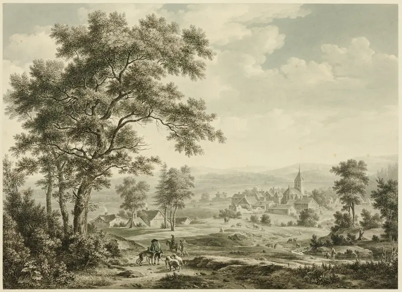 View of Village and Distant Hills Wall Art by Johan van der Hagen - High-Resolution Digital Print