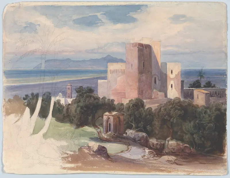View on Terracina with Mount Circeo (recto); View of the Roman Campagna with an Aquaduct (verso) Wall Art by Carl von Blaas - High-Resolution Digital Print