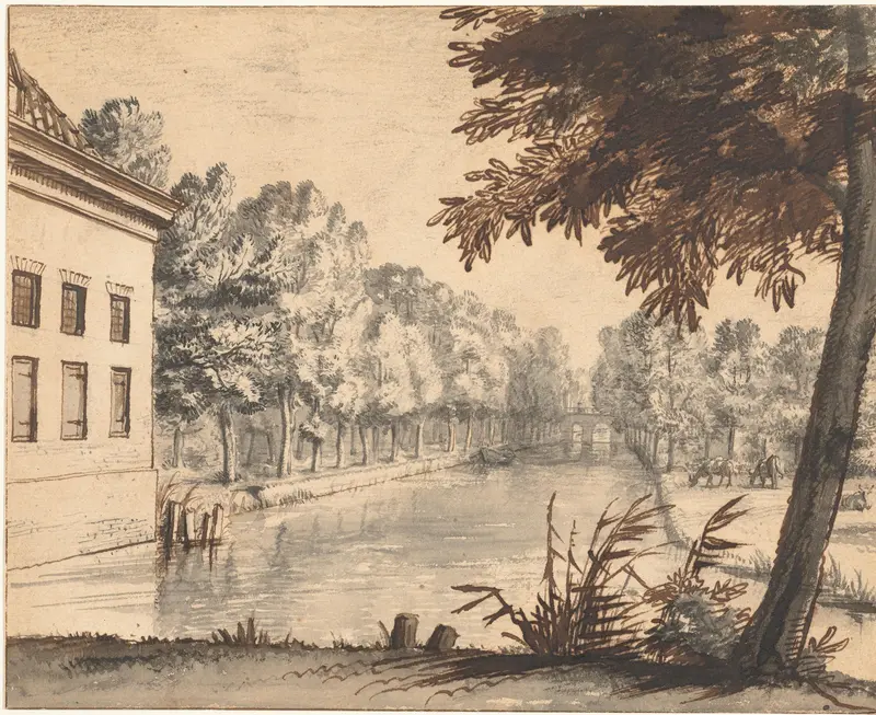 View over a Canal with an Estate Wall Art by Unknown - High-Resolution Digital Print