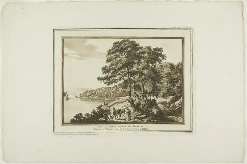 View Up Neath River from the House at Briton Ferry in Glamorgan Shire, plate five from Twelve Views in South Wales Wall Art by Paul Sandby - High-Resolution Digital Print