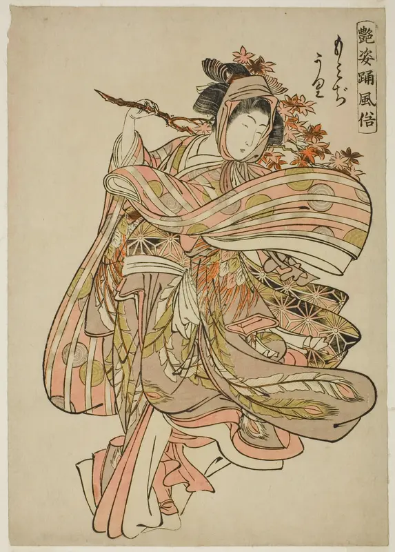 Viewing Maple Leaves (Momijigari), from the series "Dance Customs of Captivating Figures (Adesugata odori fuzoku)" Wall Art by Kitao Shigemasa - High-Resolution Digital Print