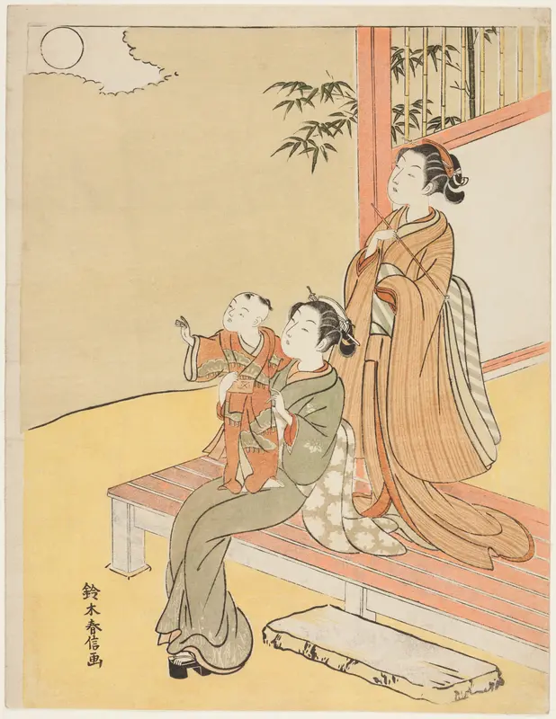 Viewing the Moon Wall Art by Suzuki Harunobu - High-Resolution Digital Print