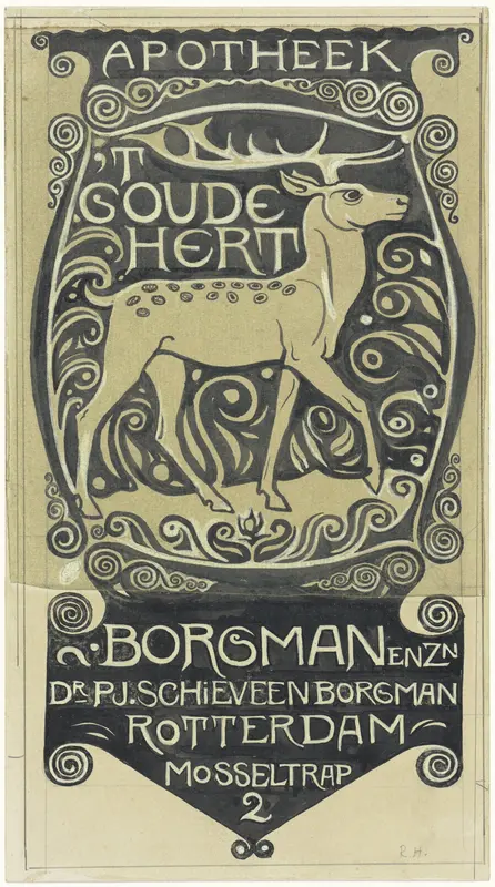 Vignet Apotheek 't Goude Hert, Rotterdam Wall Art by Richard Nicolaüs Roland Holst - High-Resolution Digital Print
