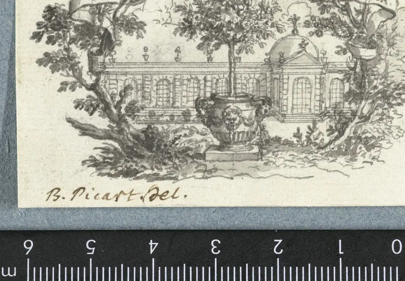 Vignet met boom in pot voor gebouw Wall Art by Bernard Picart - High-Resolution Digital Print